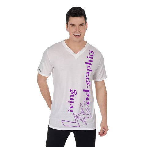 L4G Brand Men's White/Purple V-Neck T-Shirt