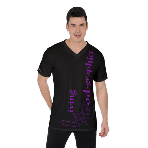 L4G Brand Men's Black/Purple V-Neck T-Shirt