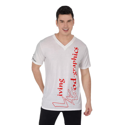 L4G Brand Men's White/Red V-Neck T-Shirt